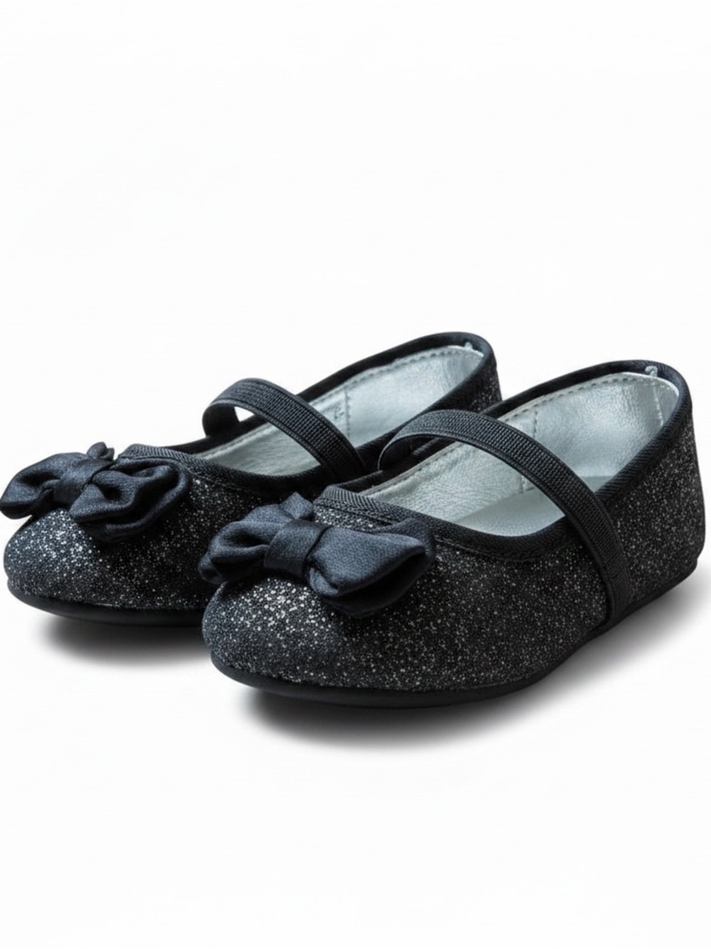 Stuart Weitzman My First Weitzmans Baby Black Glitter Bow Mary Jane Shoes Size 3